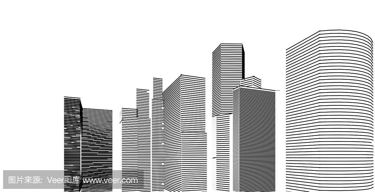 3D插图建筑透视线。