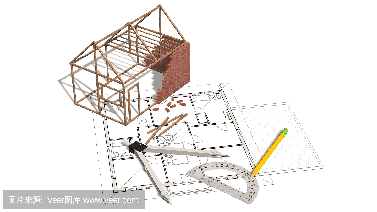 房屋工程-在蓝图上建造的房屋-建筑业工程
