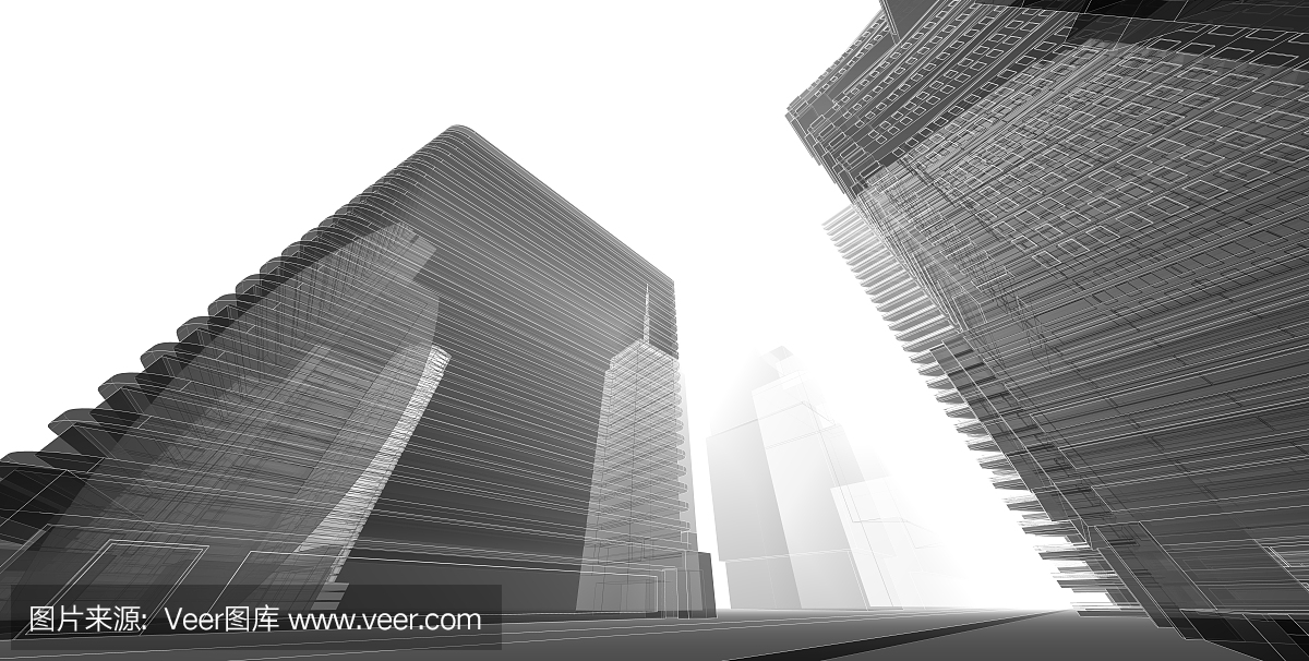 3D插图建筑透视线